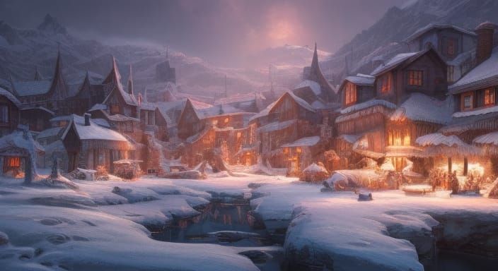 Cozy Little Winter Village - AI Generated Artwork - NightCafe Creator