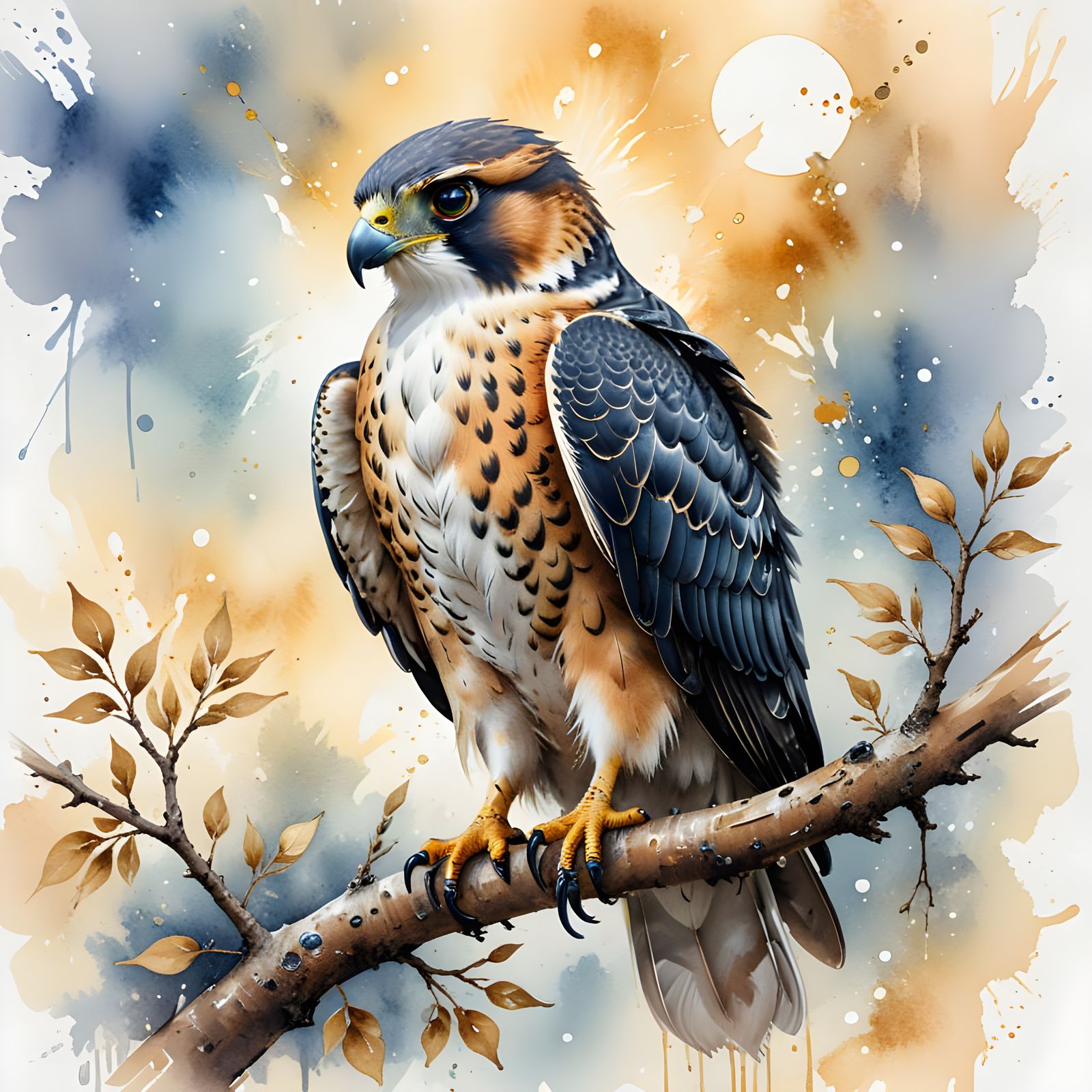 A professional Pale watercolor painting of a Falcon  by @Persian Digital Art