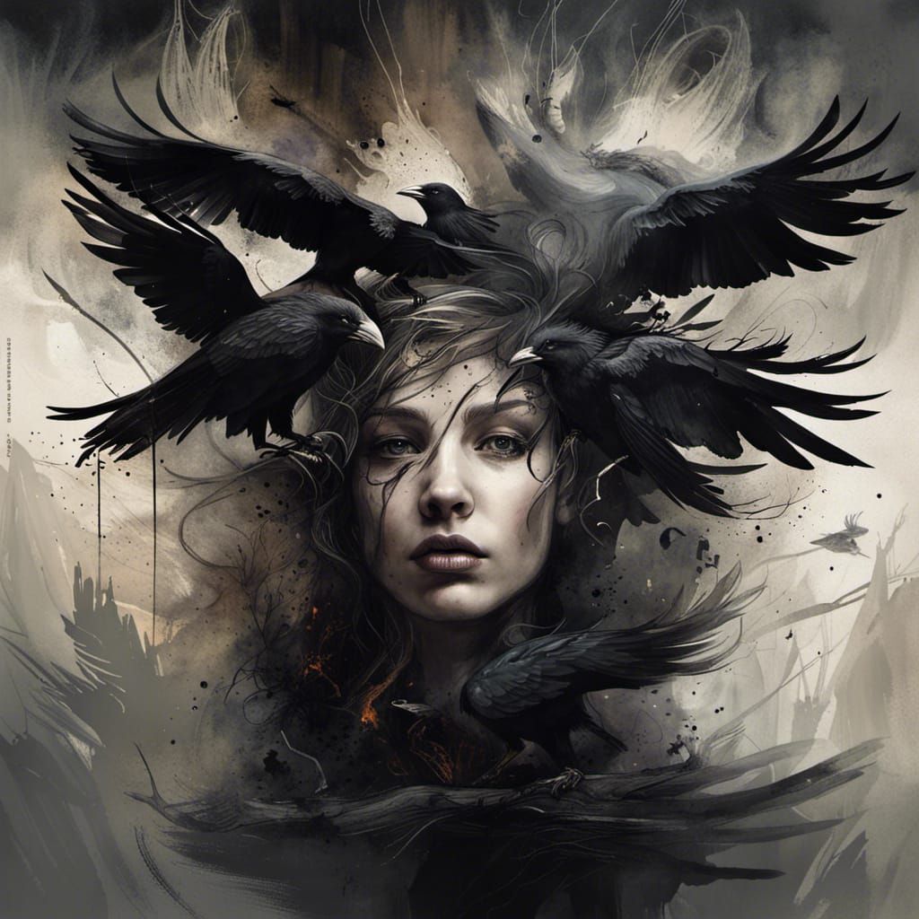 Magnificent Raven Goddess in Ethereal Nature