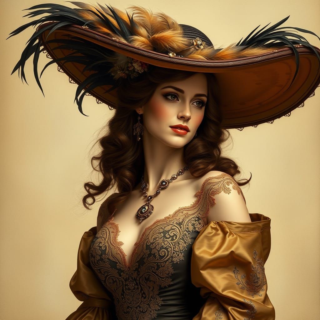 Woman in gown with majestic hat  by @Ann