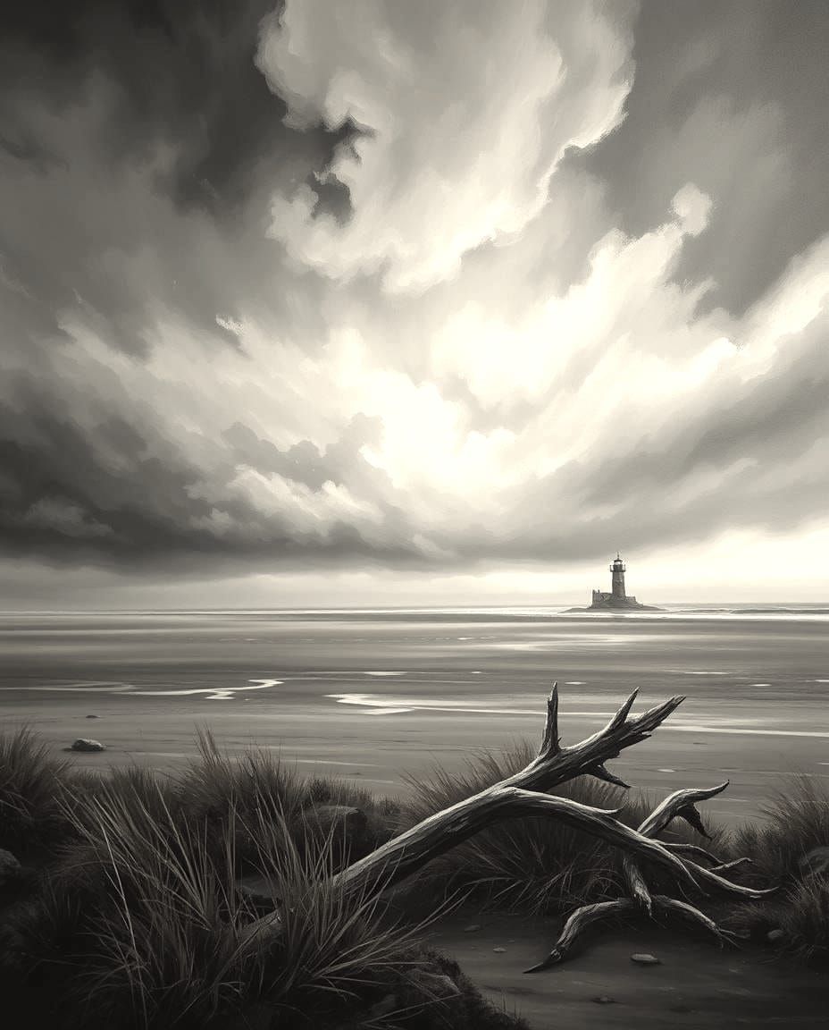 A small, distant lighthouse