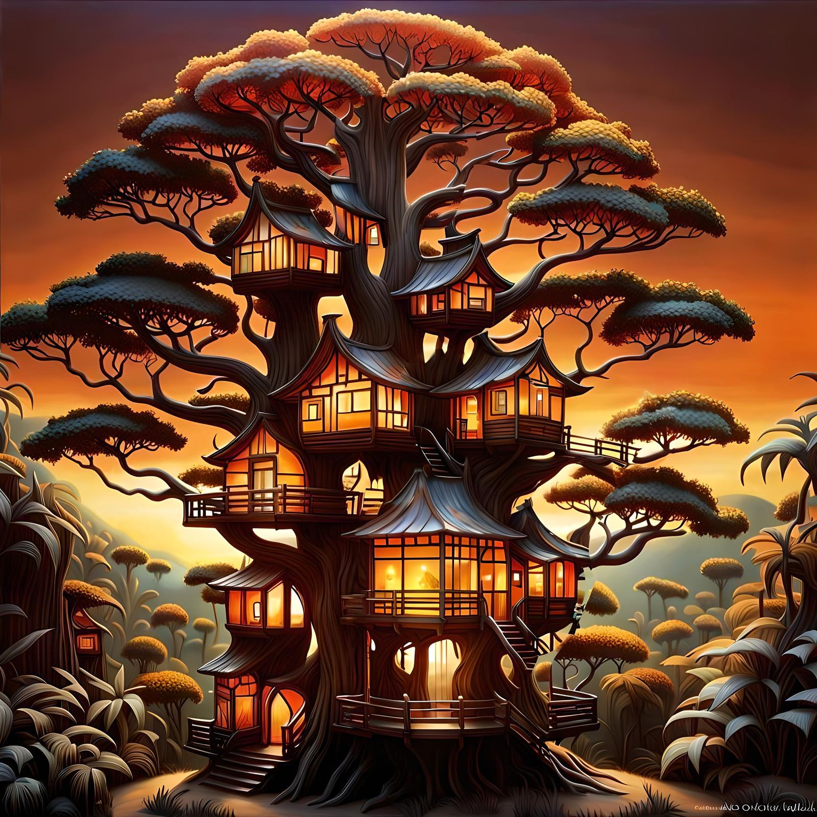 Fairy Treehouse on a Sunset   by @Jane77755