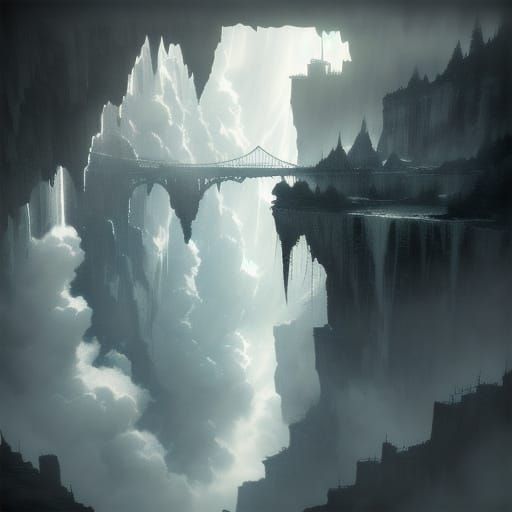 Upside-Down City with Waterfalls Conceptual Art