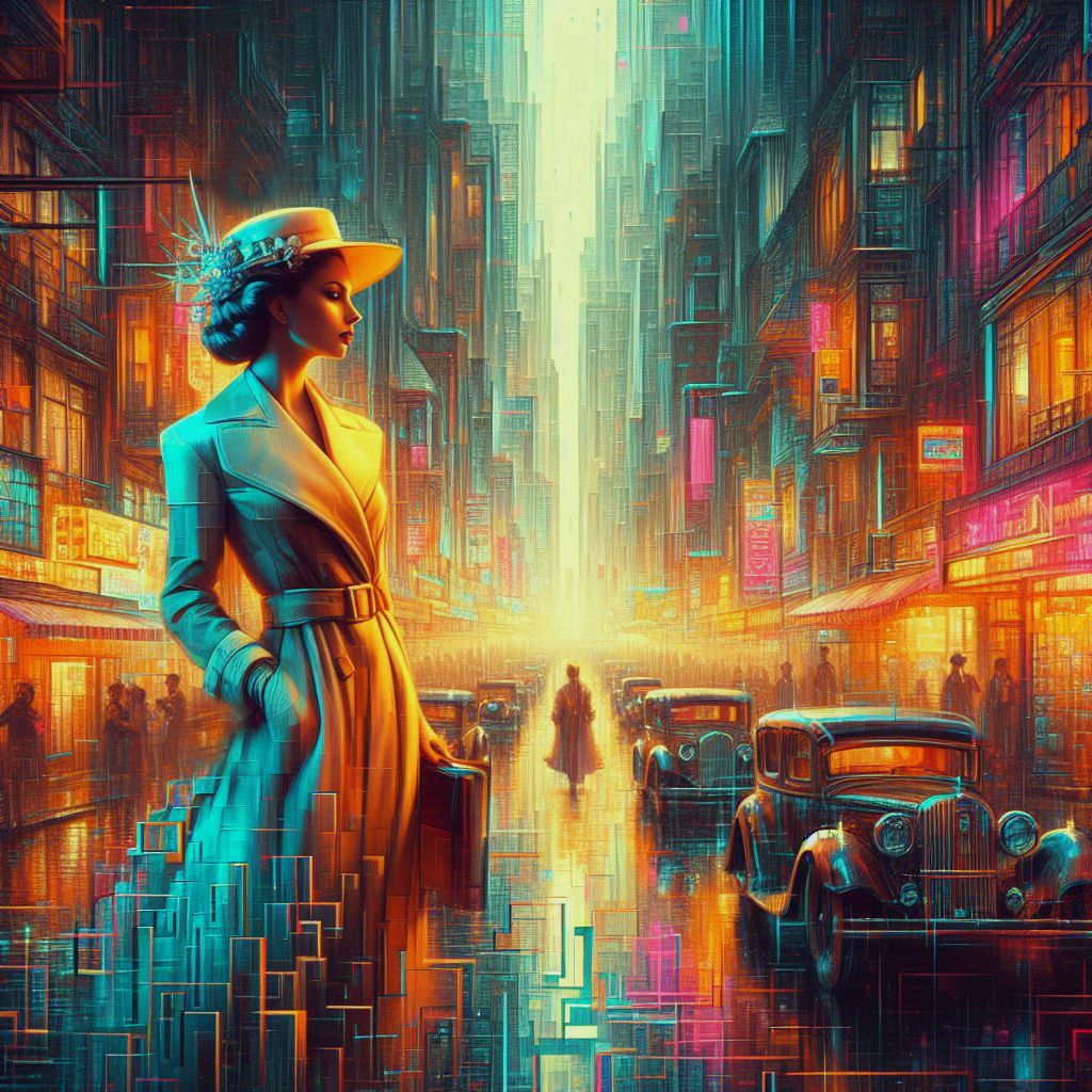 Digital painting of a 1930's Town Center