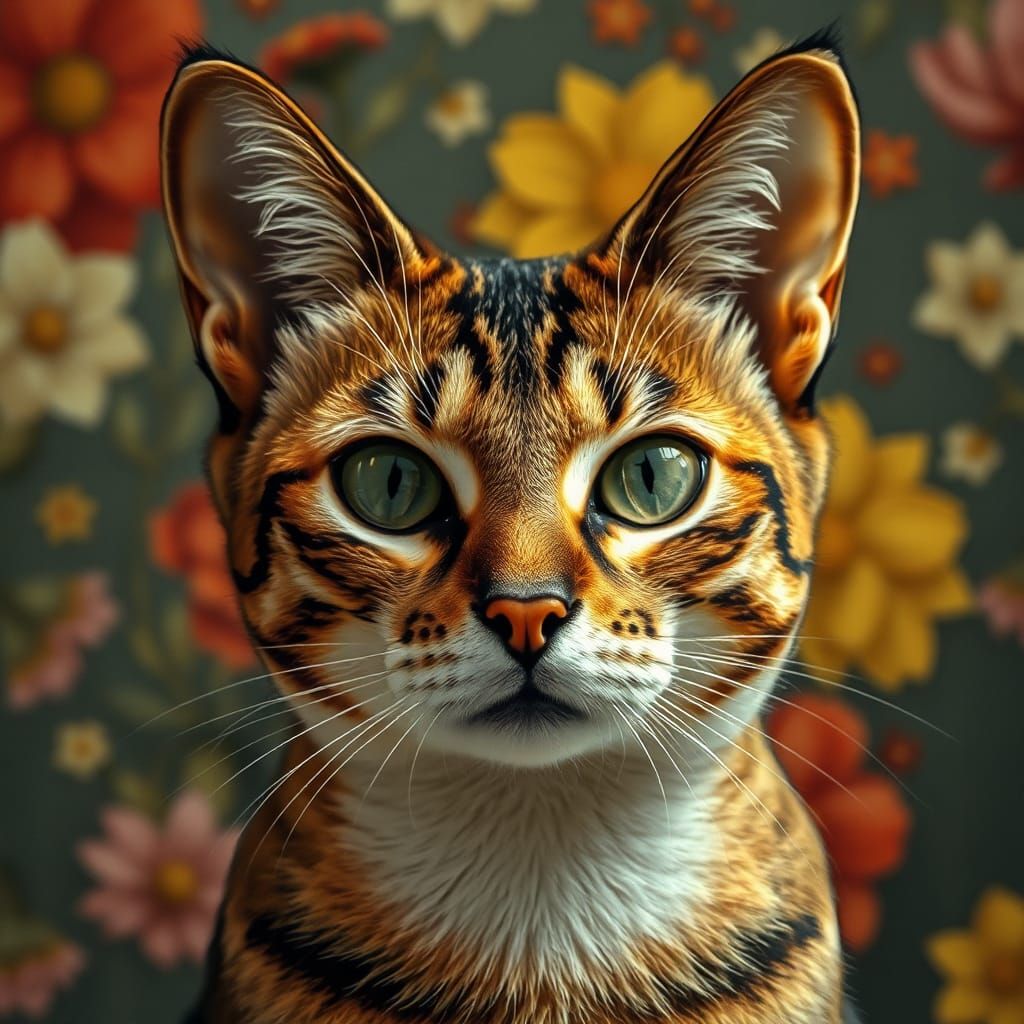 Egyptian Mau Cat Portrait in Expressionist Comic Style