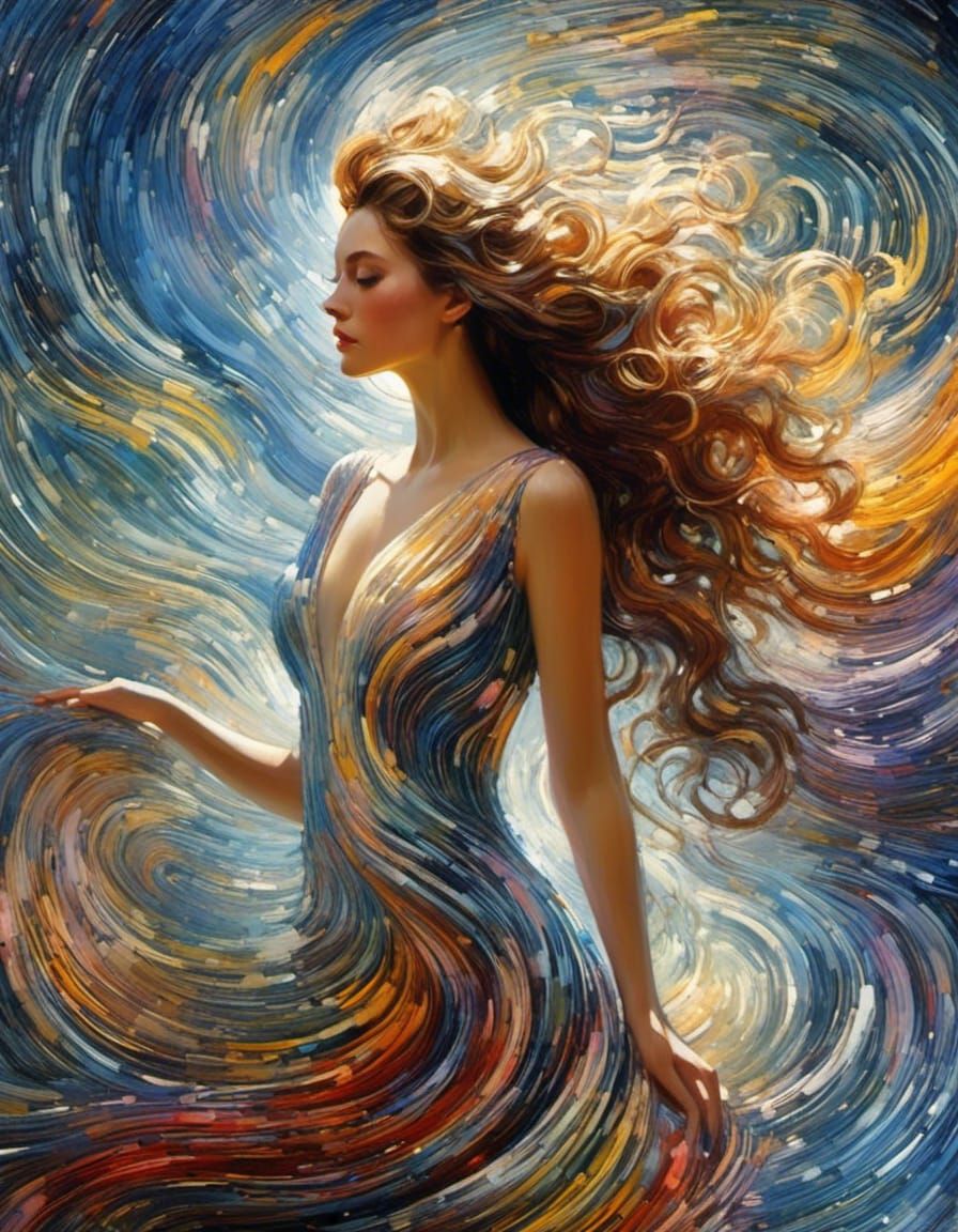 <lora:Swash:1.0> beautiful flowing dress and hair, Glitteringly Beautiful, Smooth flowing Parallel lines; by artist princess by artist queen...