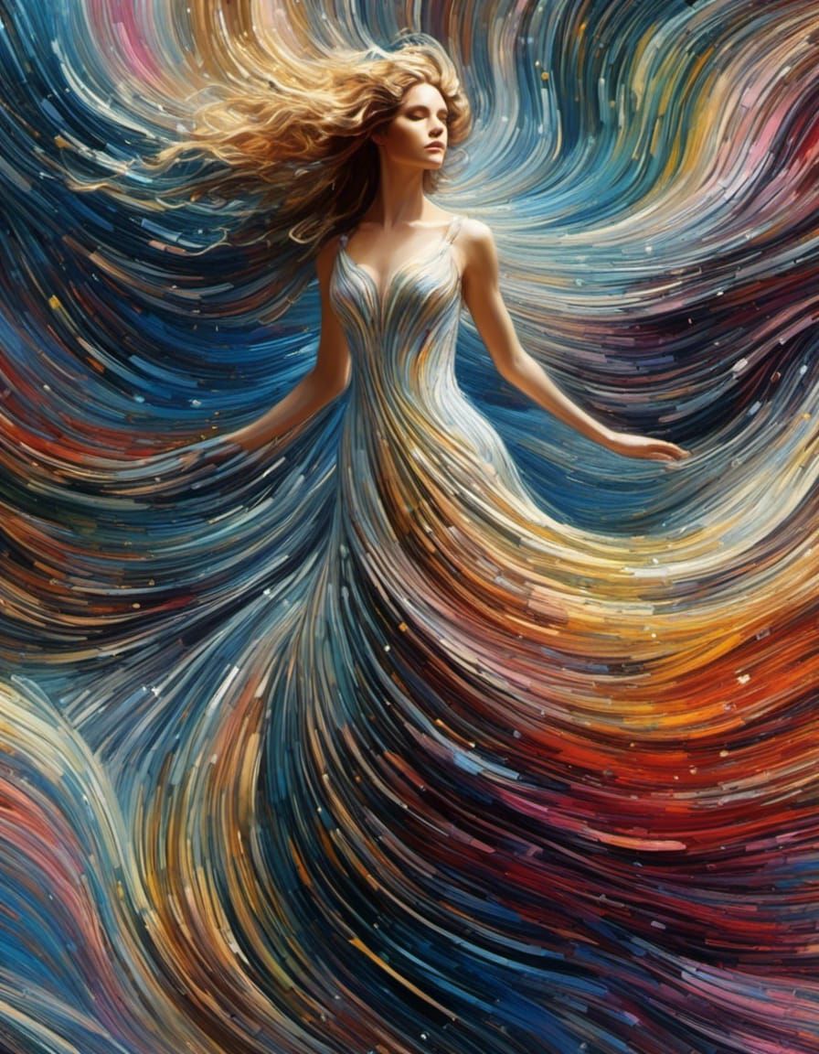<lora:Swash:1.0> beautiful flowing dress and hair, Glitteringly Beautiful, Smooth flowing Parallel lines; by artist princess by artist queen...