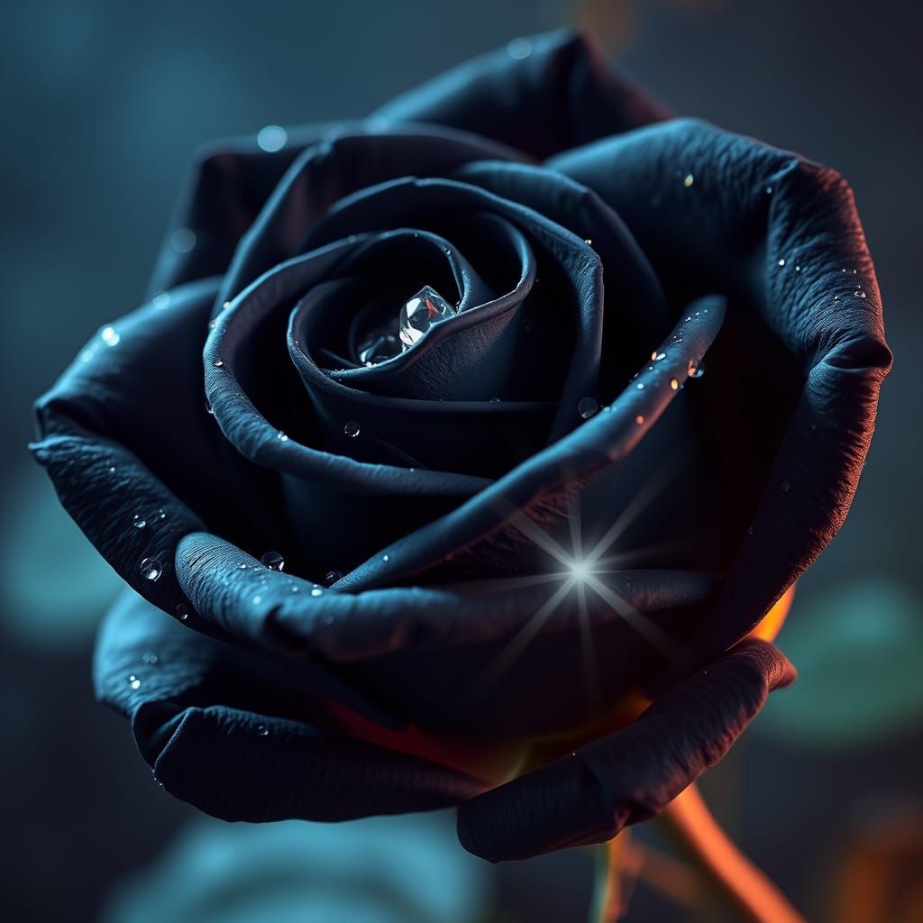 Diamond rain drops on a black rose