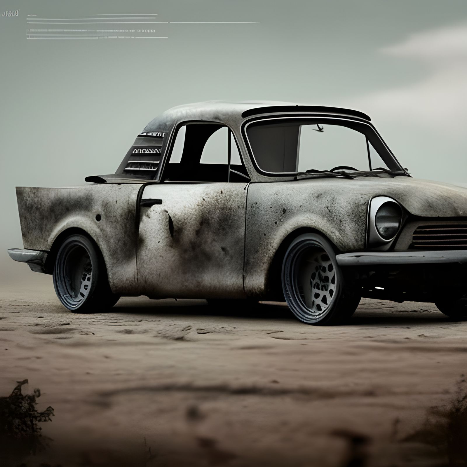 trabant 601 as a madmaxcar. hyperdetailed and hyperrealism