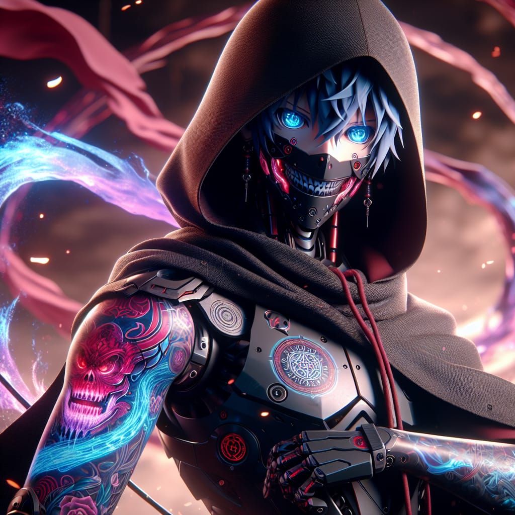 Menacing Voodoo Robot in Anime Style