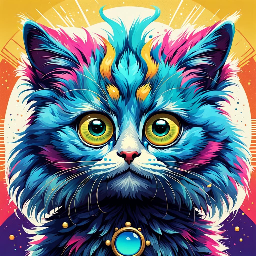 An adorable cat-like alien that has big googly eyes. With fl...