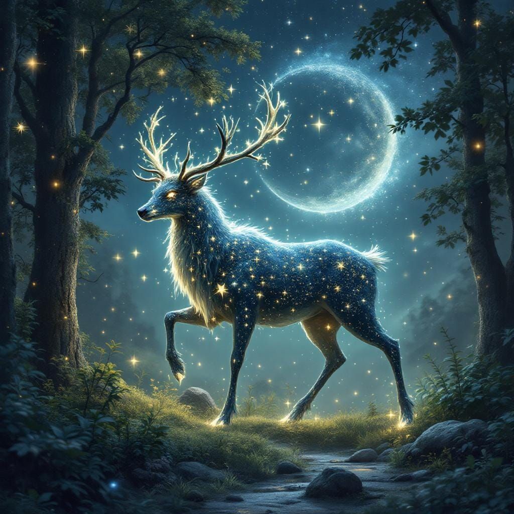 A spirit deer made of stars and cosmic dust  by @Katerinafrompoem
