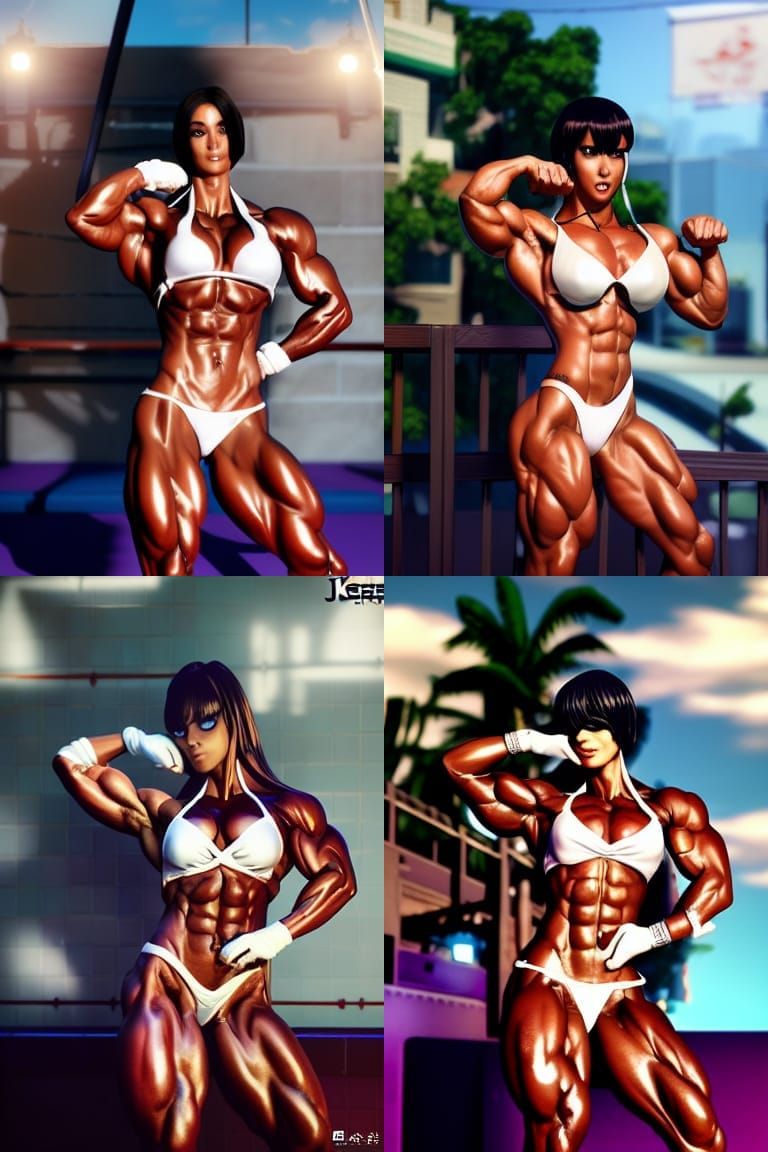 Beautiful Female bodybuilder: posing in a White silky skimpy...