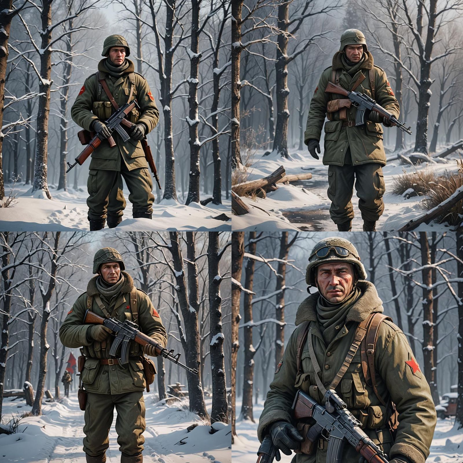 A cold war era soviet soldier in winter outfittimg with an a...