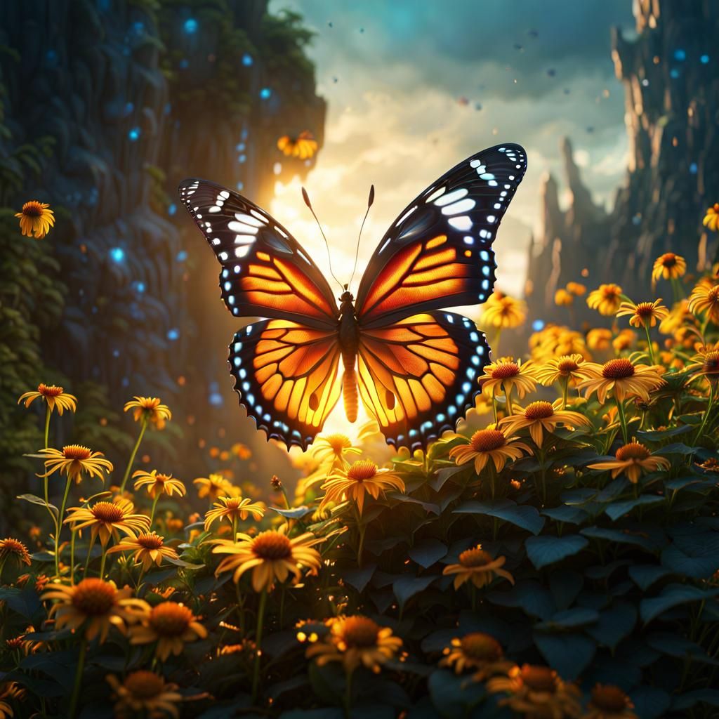 A butterfly made of sunlight detailed matte painting, deep c...