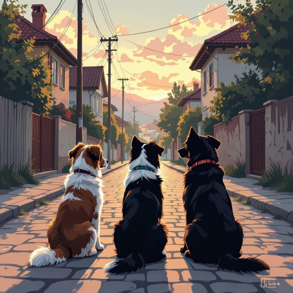 Dogs Watching a Dog Walk By: Painterly Style