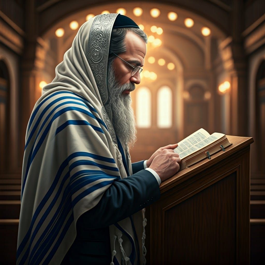 Orthodox Jewish Man in Prayers as Hasidic Tradition