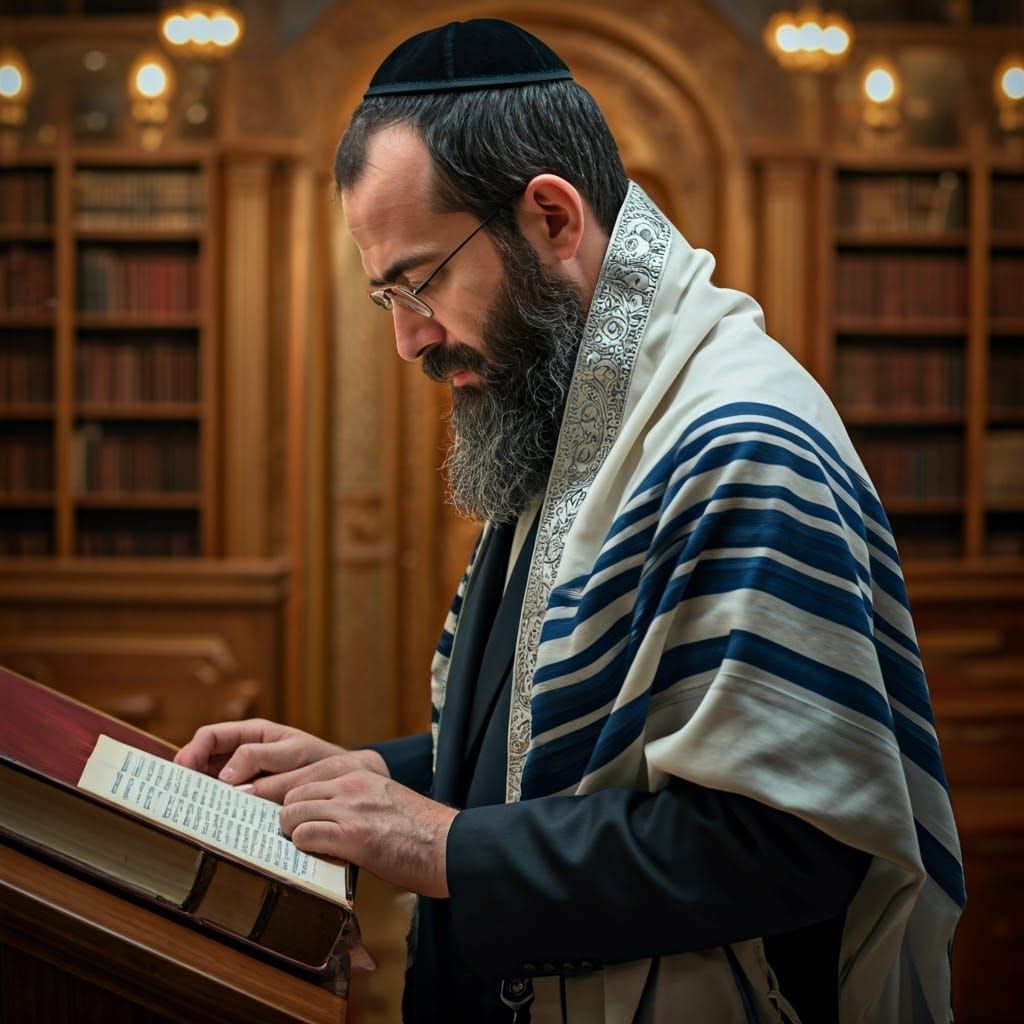 Devout Hasidic Man in Elegant Synagogue