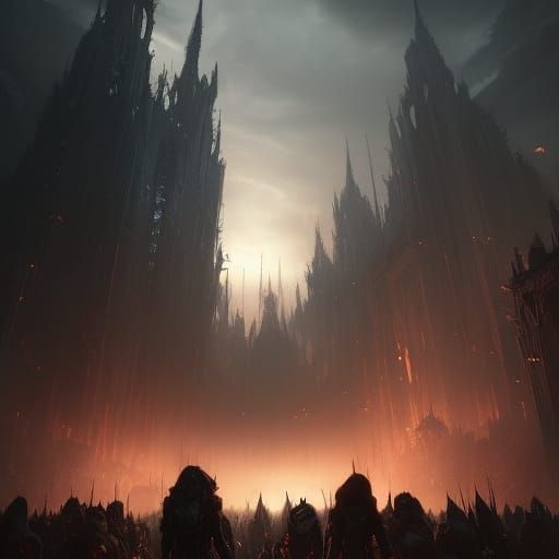 Vampire army, apocalypic future, dark, dusk, epic scaled environment  by @Goldencrown