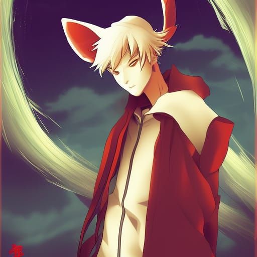 seven or nine-tailed fox kitsune from japanese or korean folklore in anime  style Stock Illustration | Adobe Stock