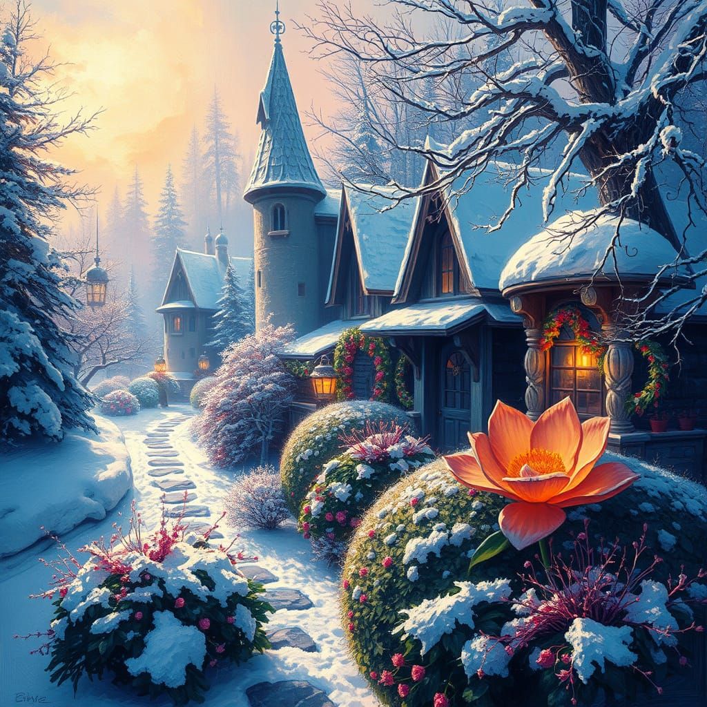 Dreamy Winter Kingdom in Impasto Digital Painting Style