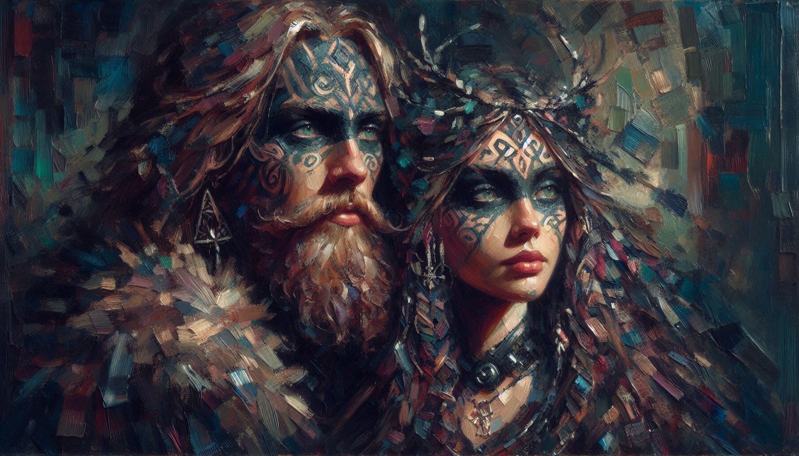 Pastose Acrylmalerei mit einem keltischen Paar #3