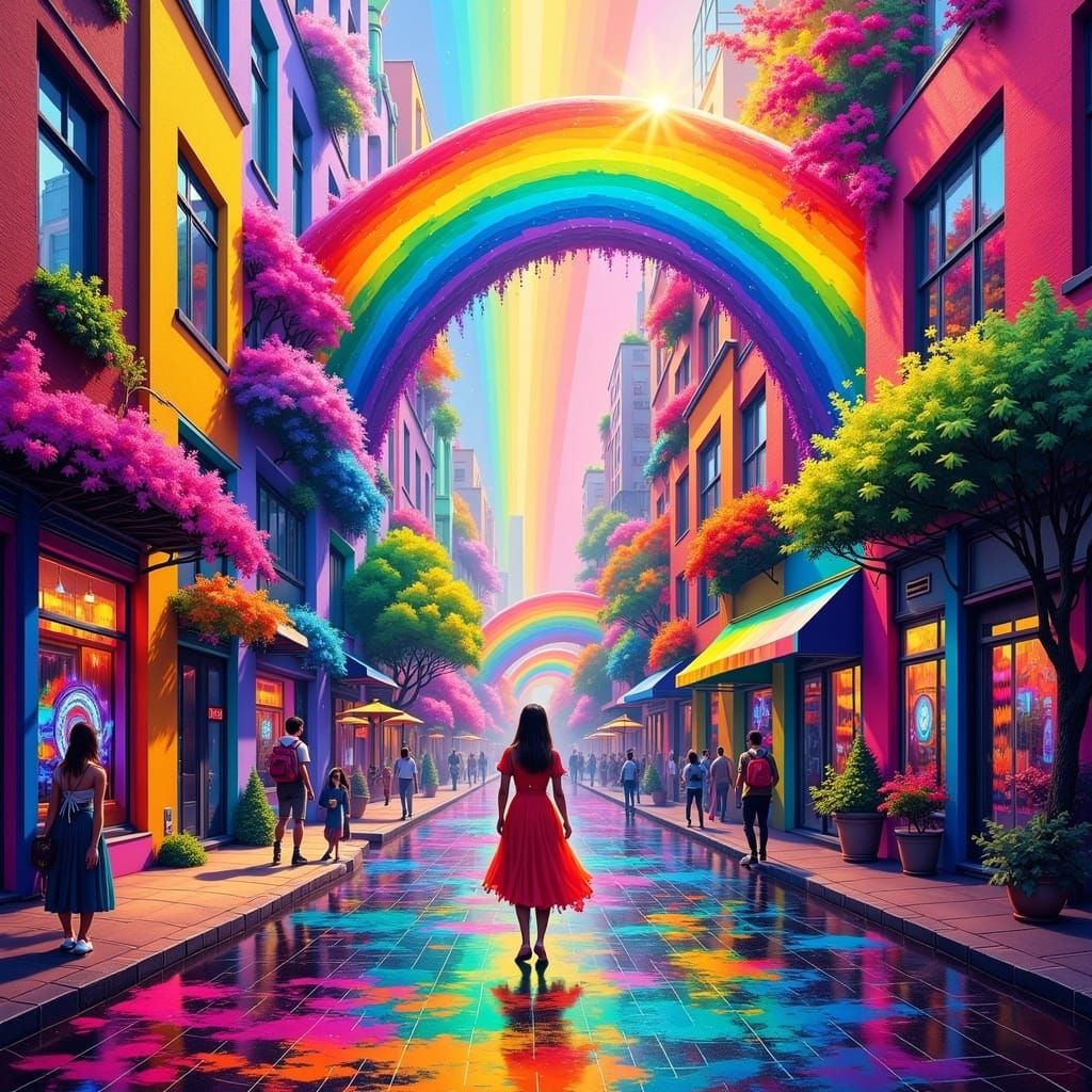 A beautiful colorfull rainbow scene with stunning colors and detail, the scene is vibrant <lora:The Rainbow Game 2-0:0.5> 