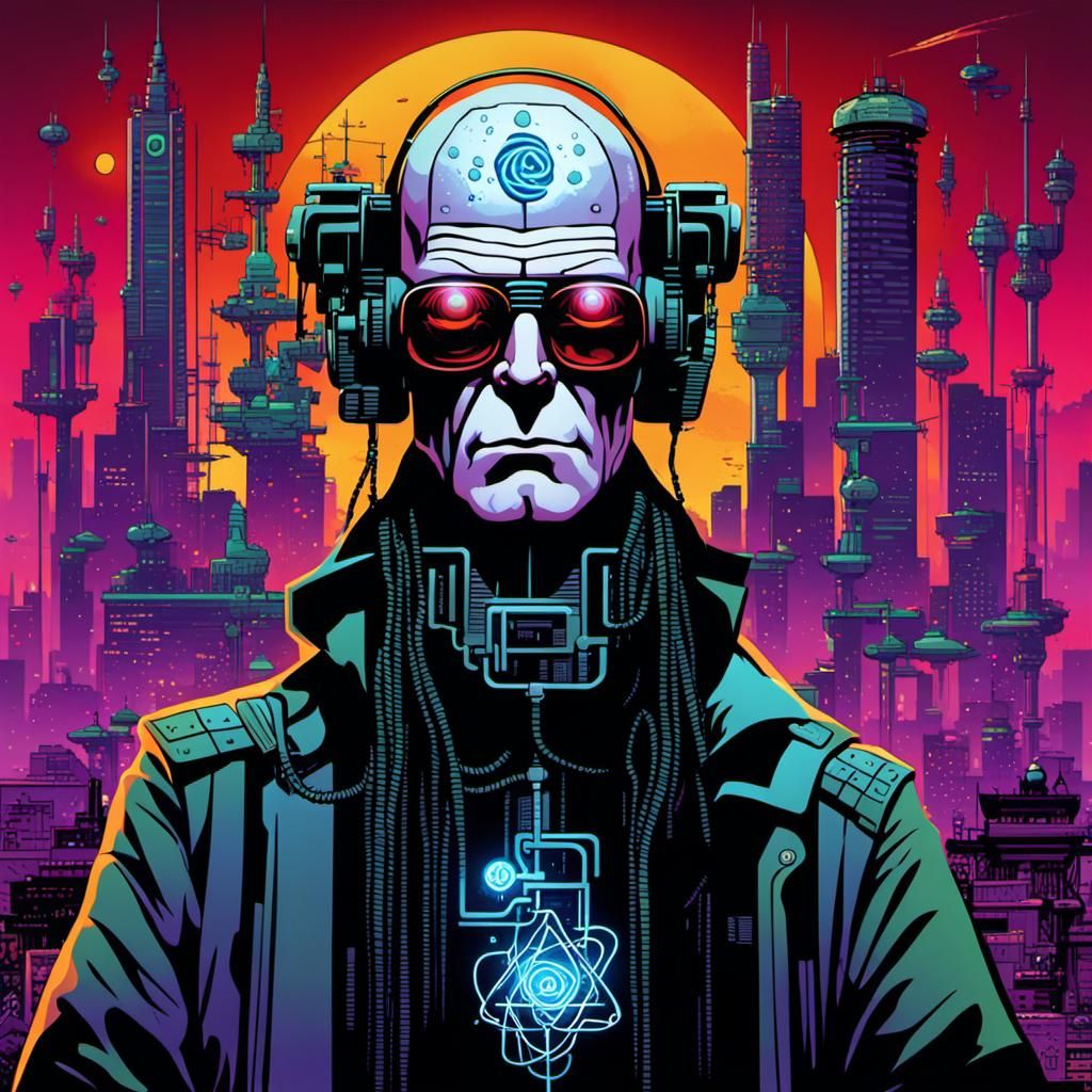 William Gibson: Cyberpunk Prophet in Surreal Cartoon