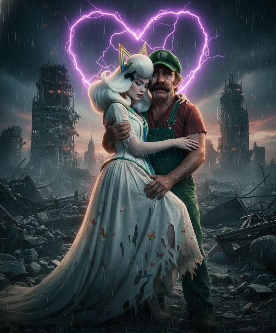 Luigi crying hugging his pregnant👰lady timpani and she’s we...