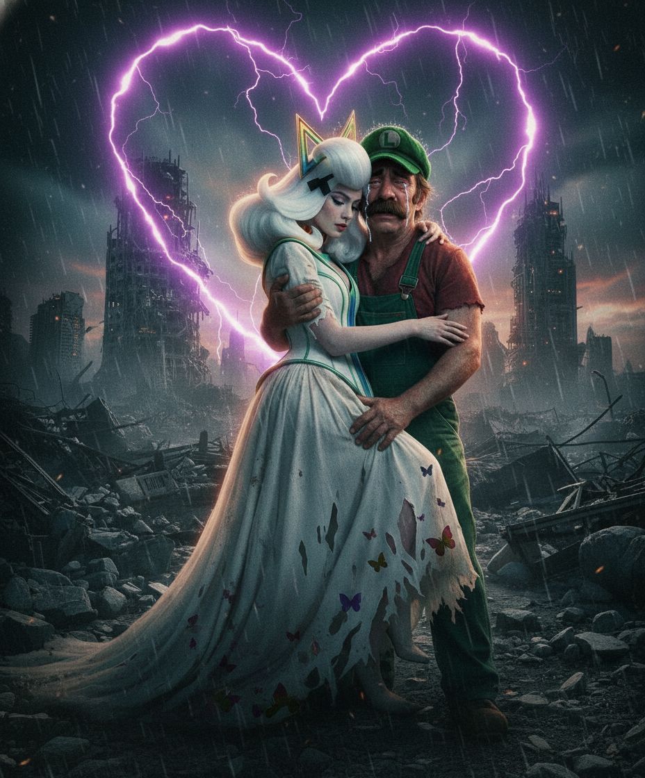 Luigi crying hugging his pregnant👰lady timpani and she’s we...