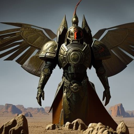 1 man,sci-fi, power armor, helmet, face plate, desert, monol...