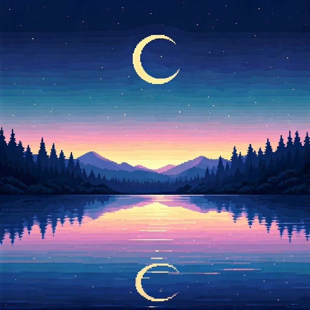 Starry night, pixel art style