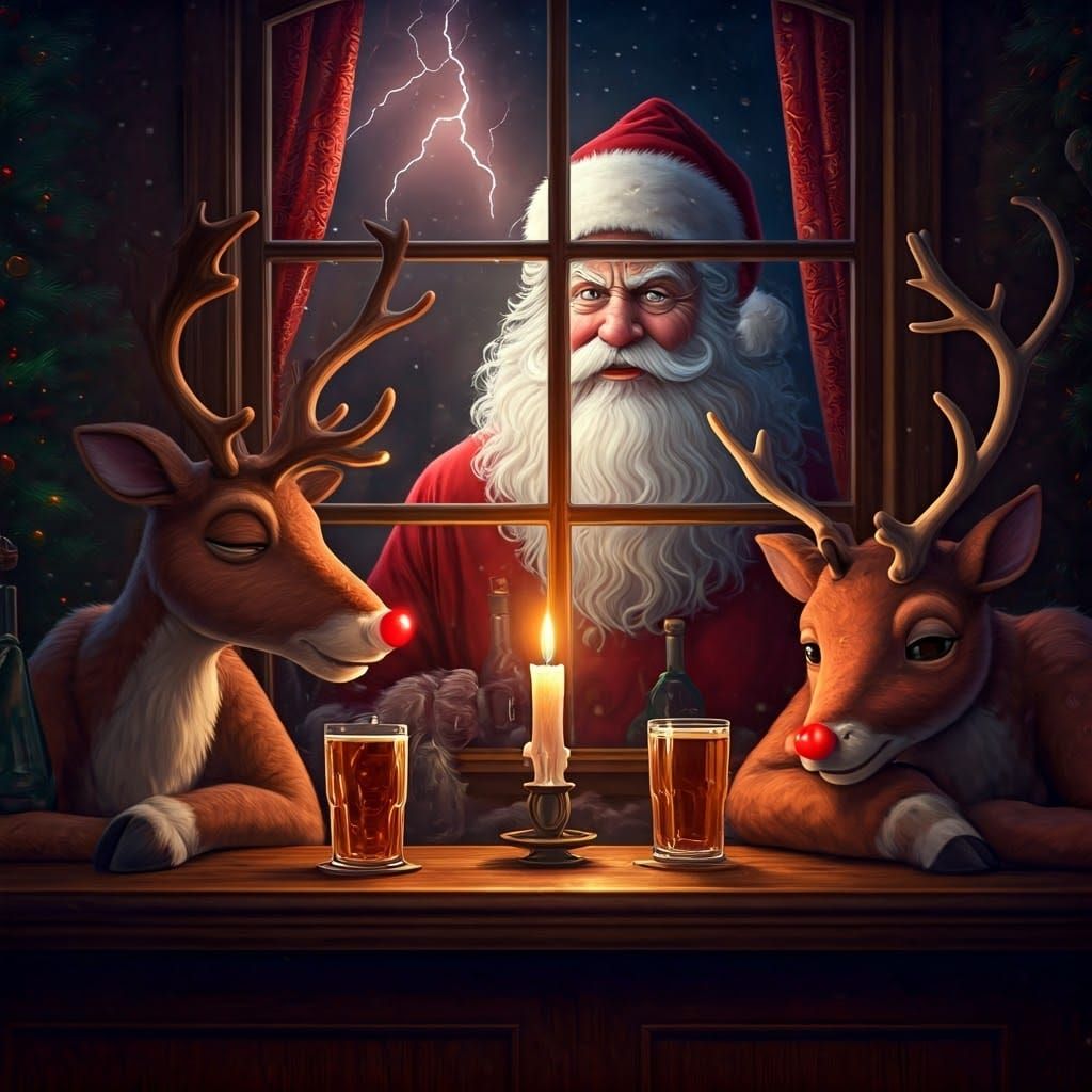 Reindeer at the bar drunk.  by @LauraMacky
