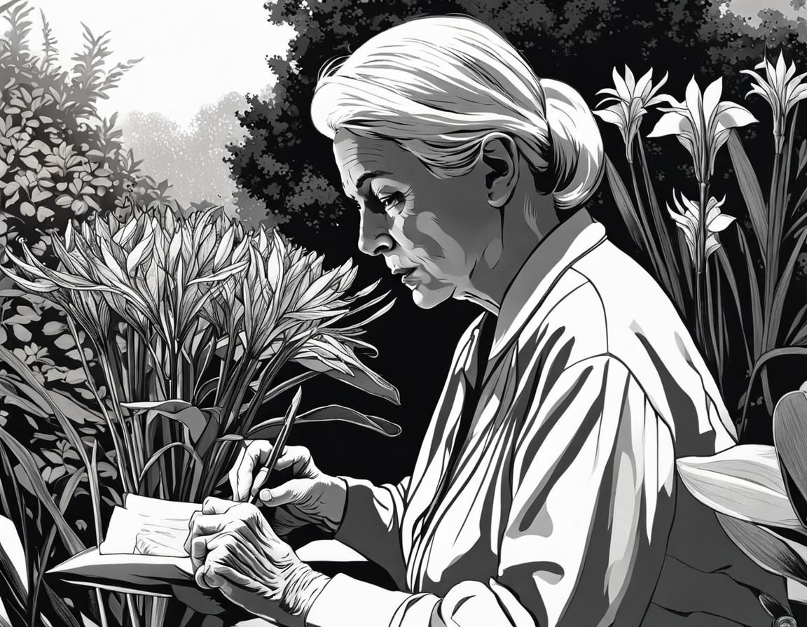 Lady sketching a plant in the garden