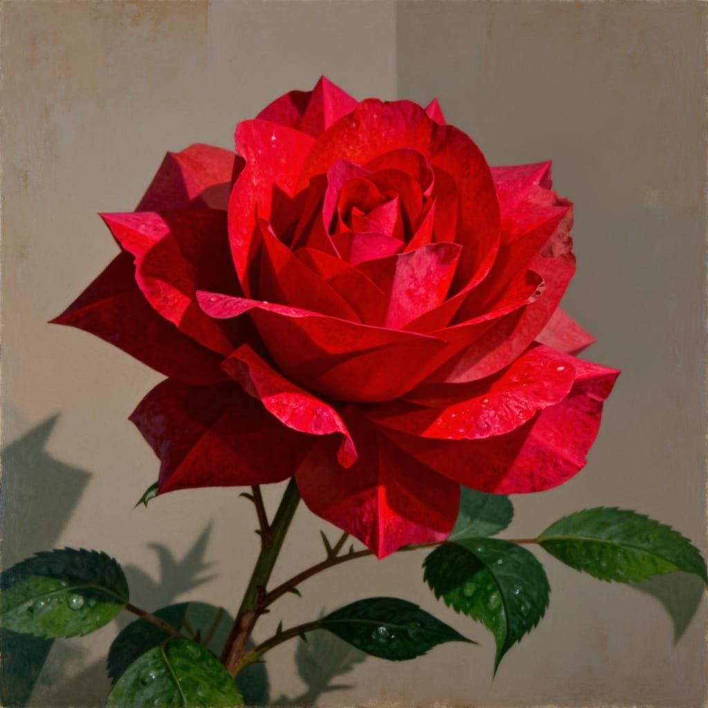 Realistic Botanical Illustration of a Crimson Rose
