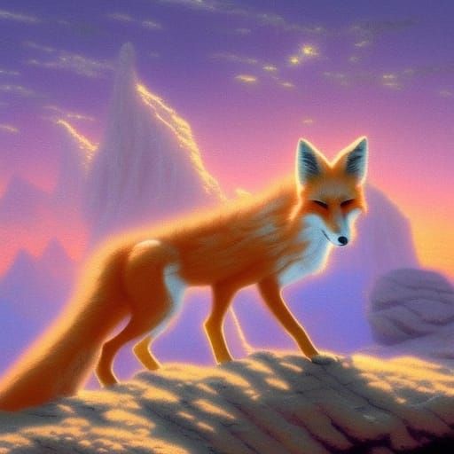 Desert sunrise with a fox spirit