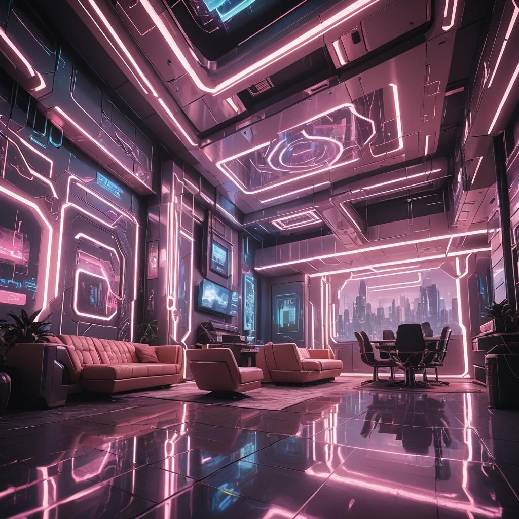 Cyberpunk House Interior in Neon Noir Style