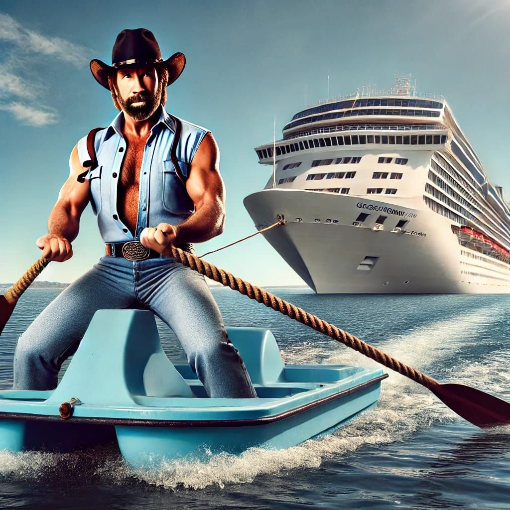 Chuck is towing a cruiseschip