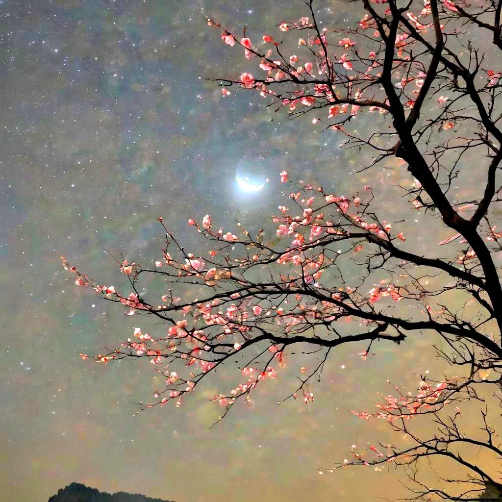 Monochrome Nature Scene with Night Sky