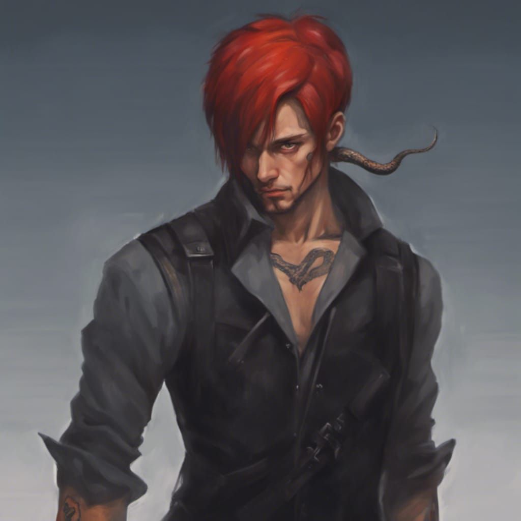 A man of mixed European and Steppes-Asian origins with dark red hair, he navigates the urban night time, gripping a medieval dagger in hand,...