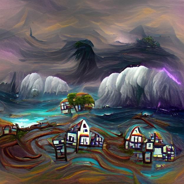 Coastal Village Landscape in the Void Storm 
