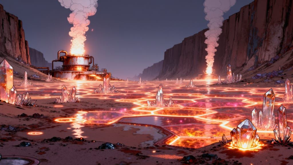 <lora:Crystal Rust V2:1.0> Portrait. a Crystalrust expanse filled with glowing crystals