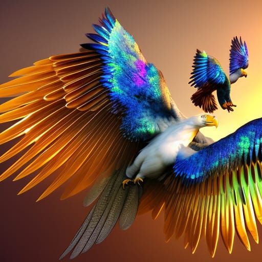 Iridescent Eagle Hunting: Detailed 3D Render