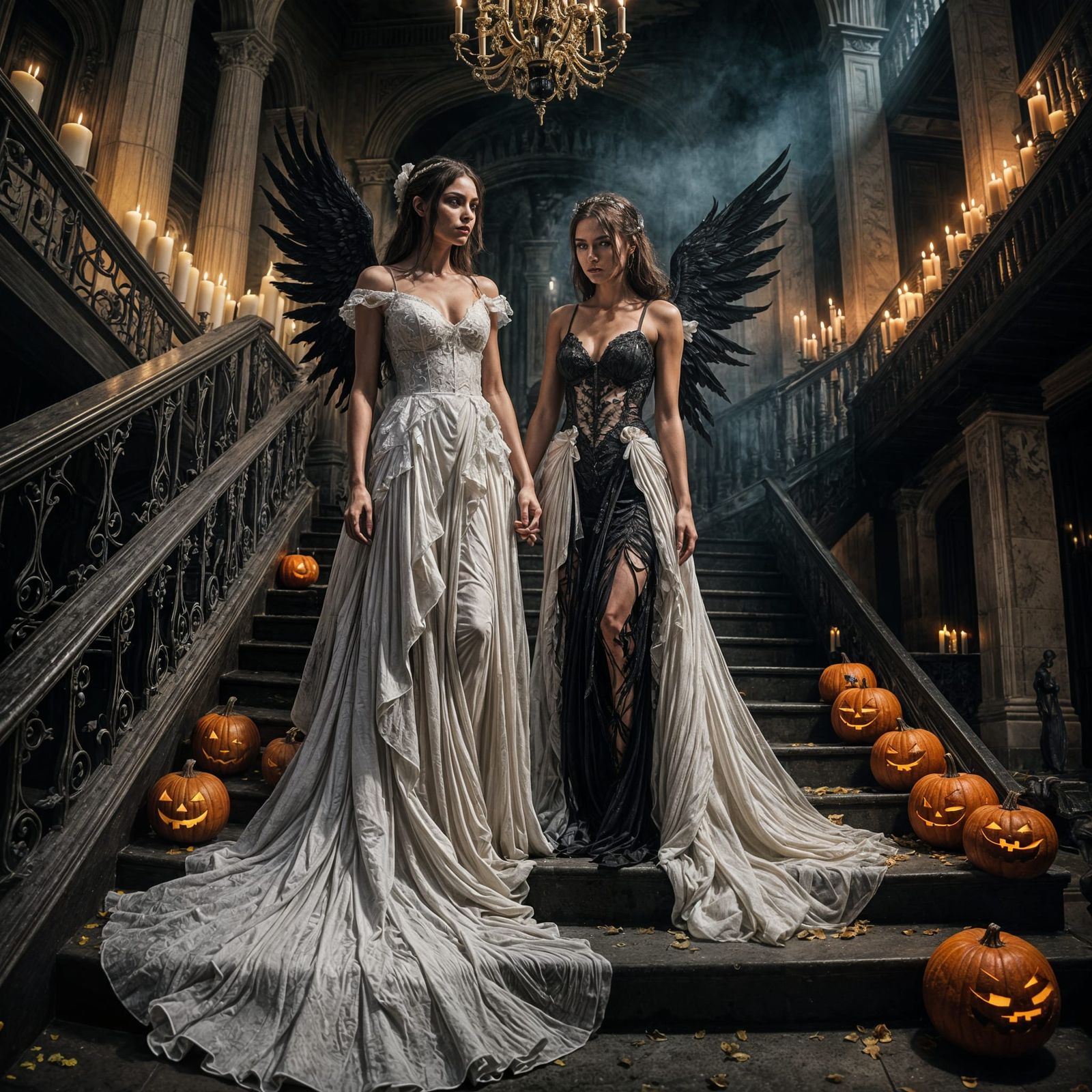 Eerie Descent: Orc Women in White Gowns