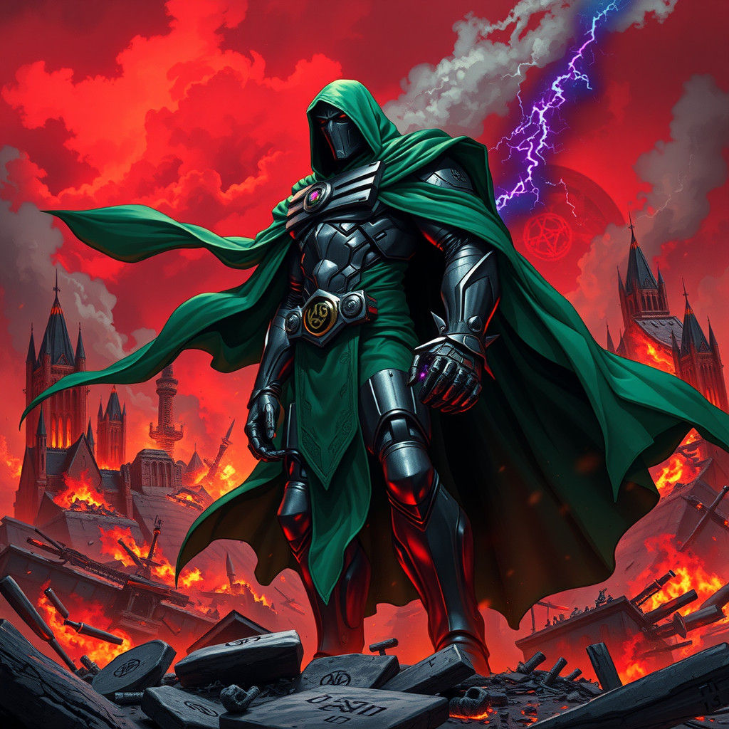 Doctor Doom’s Triumphant Stance Amidst Destruction