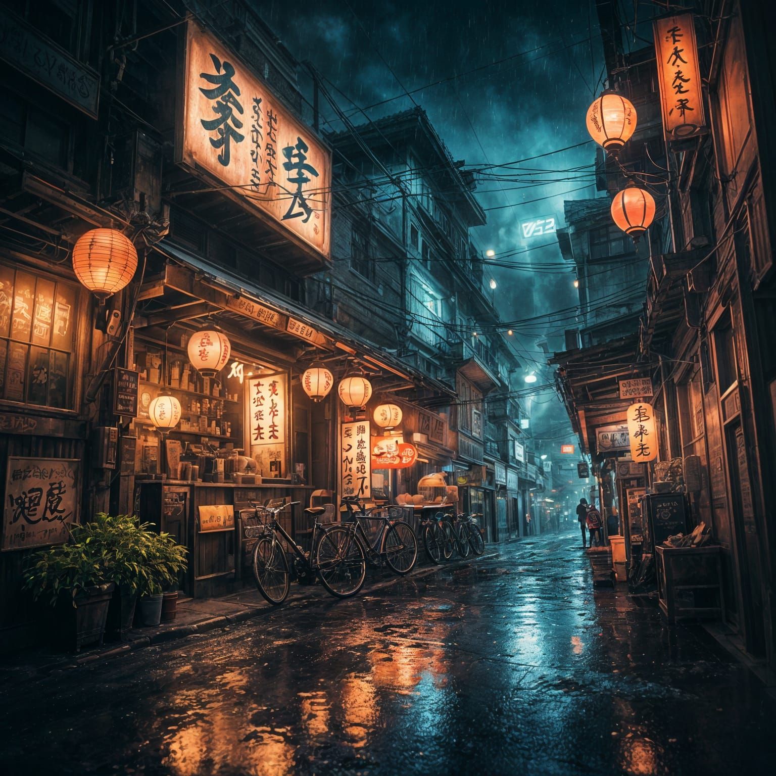 Cinematic cyberpunk alleyway at night  by @theArchairez