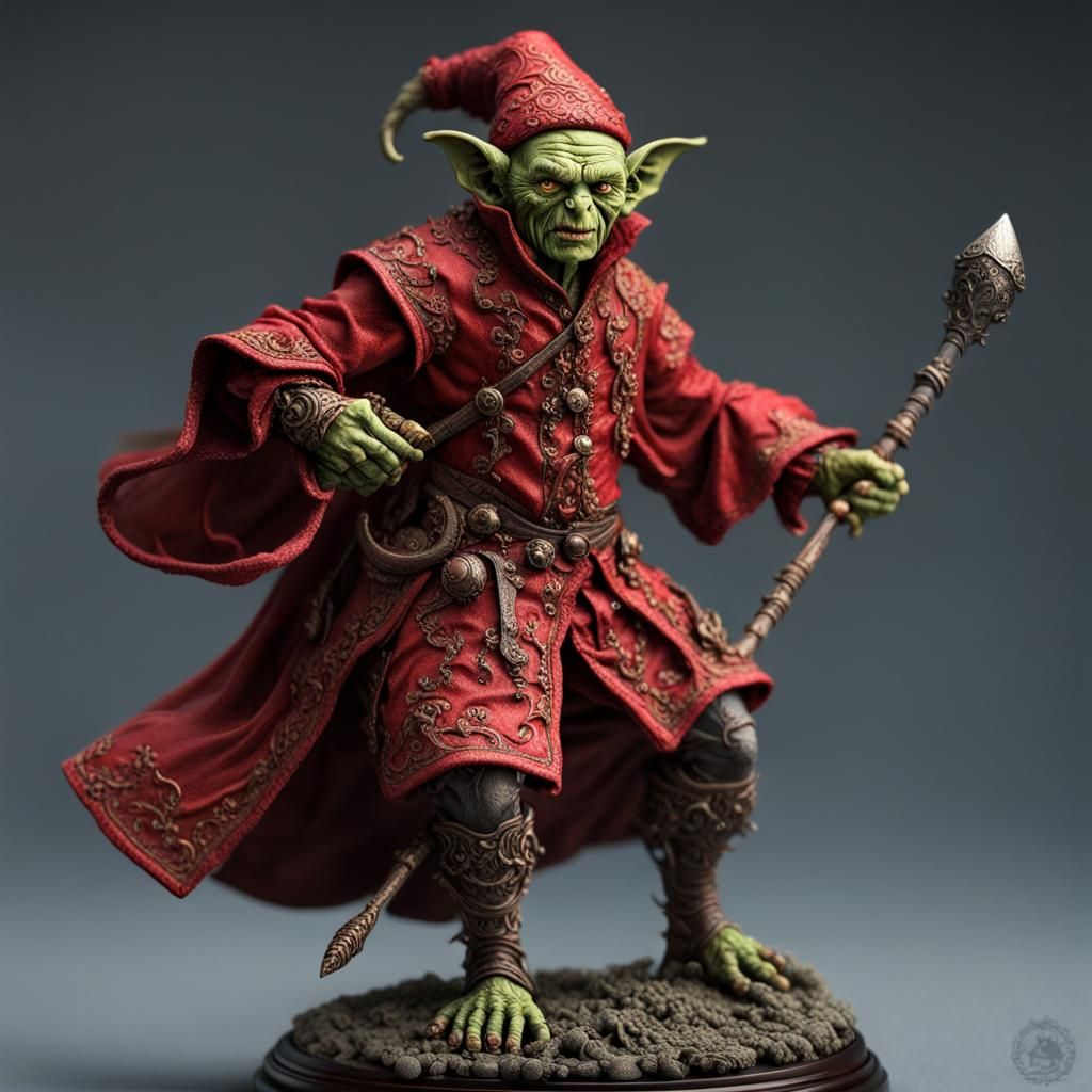 Insanely Detailed miniature figure male Goblin wizard rococoRed robe