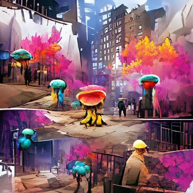 Fungus is taking over Manhatten beautiful colourful concept ...