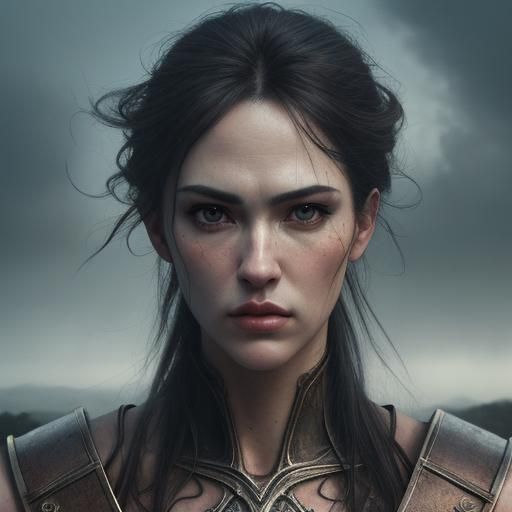 Head portrait of female sword maiden.