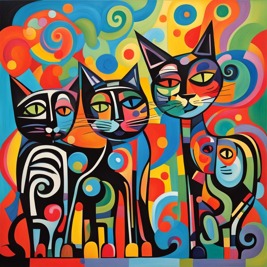 Cubism, minimalism, colorful asymmetric shapes, black lines,...